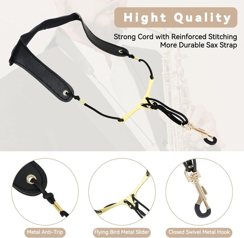 RANMING Alto Saxophone Strap with Adjustable Length Leather Padded Neck Strap for Alto Tenor Saxophone and Clarinet Oboe - Image 2